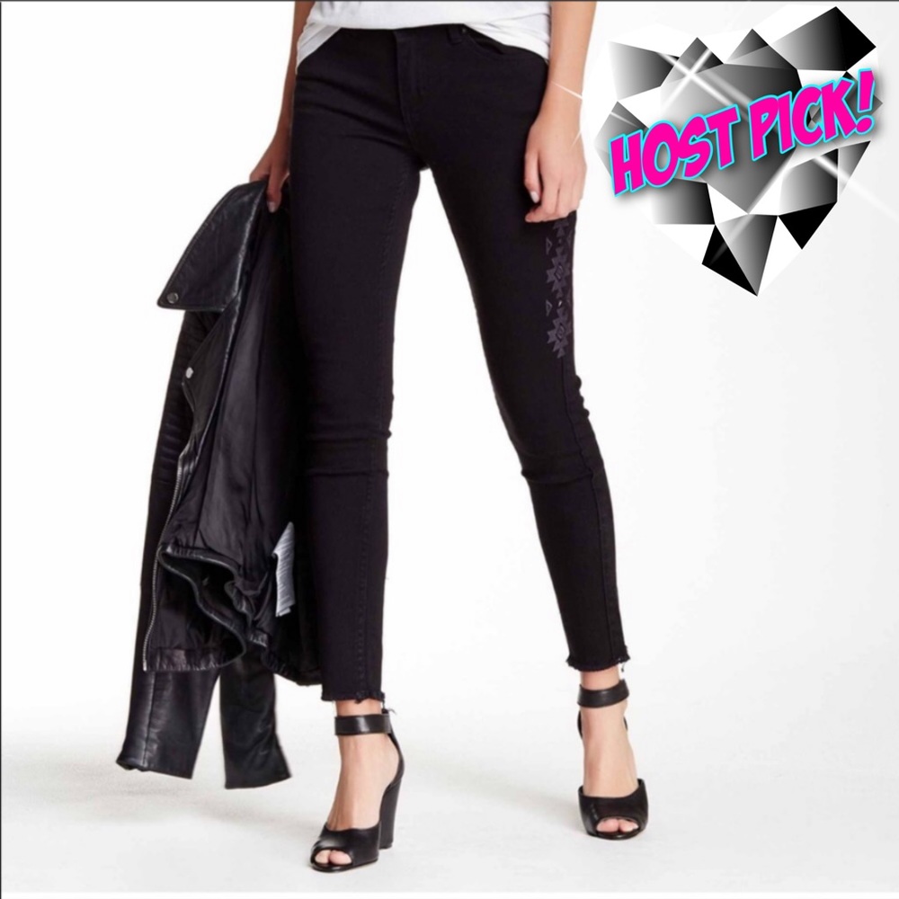 HP! LA BELLE ROC EMBROIDERED FREY HEM BLACK JEAN